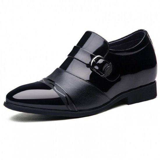 2.8Inches/7CM Black Buckle Strap Dress Loafers Cap Toe Wedding Elevator Shoes