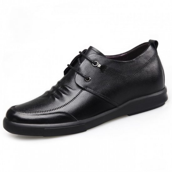Casual Low Top 2.4Inches/6CM Hidden Lift Black Cowhide Elevator Shoes