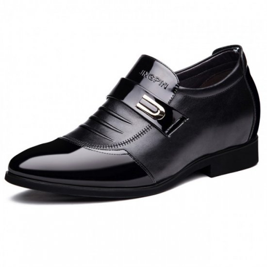 2.8Inches/7CM Black Cap Toe Slip On Height Increasing Dress Loafers