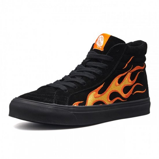 2.8CM/7CM Orange Hip-Hop Flames Trainers Black Lift Skate Shoes