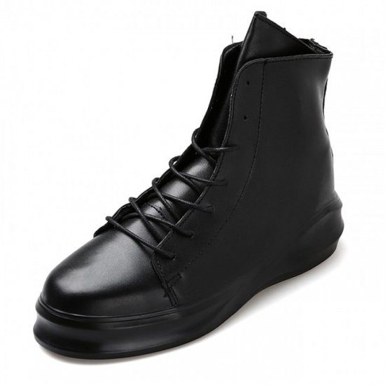 Retro 3.4Inches/8.5CM Black Hidden Heel Elevator Ankle Boots Chukka Boots