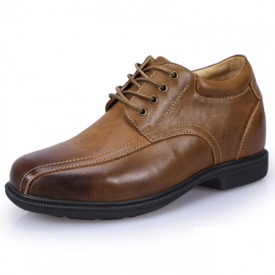 Extra Taller 9CM/3.5Inches Brown Genuine Leather Business Shoes 