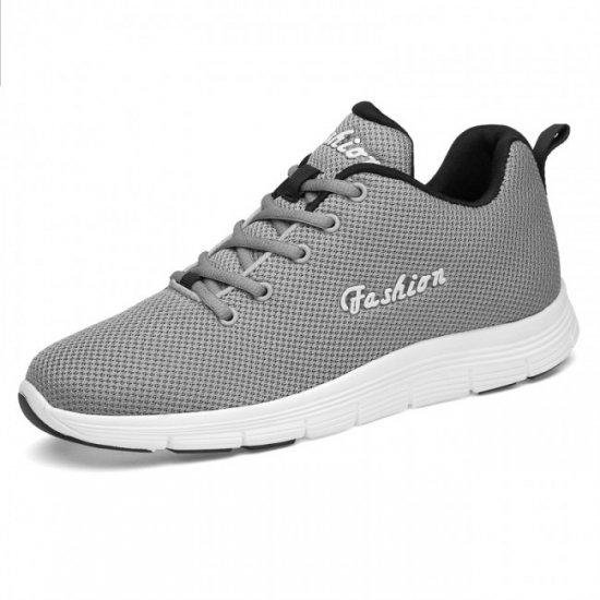 2.6Inches/6.5CM Grey Elevator Tennis Shoes Breathable Knit Mesh Walking Shoes