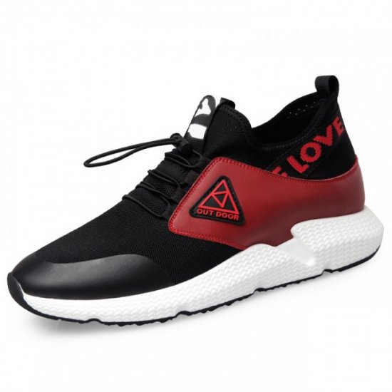 Ins 2.6Inches/6.5CM Black-Red Slip On Cap Toe Elevator Sneakers Shoes