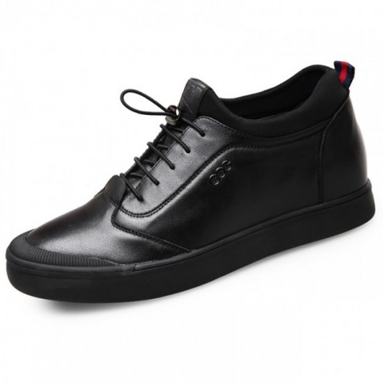 Comfy Casual 2.4Inches/6CM Black Stitched Leather Height Skate Shoes [SH690]
