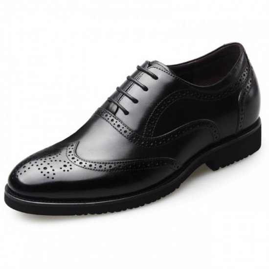 2.6Inches/6.5CM Lace Up Wing Tip Black Leather Brogue Oxfords Formal Shoes