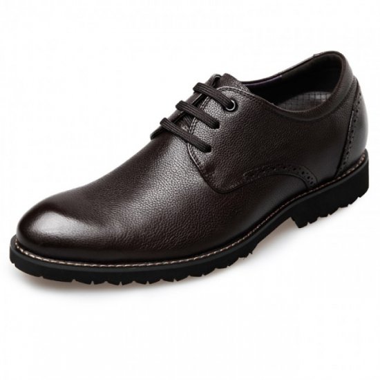 Lightweight 2.6Inches/6.5CM Brown Soft Calfskin Elevator Shoes 