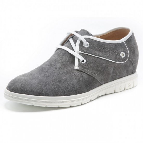 2.36Inches/6CM Gray Suede Lace-up Elevator Height Increasing Shoes
