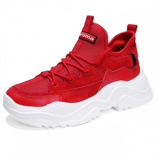Trendy 2.8Inches/7CM Red Knit Running Men Lift Sneakers Shoes