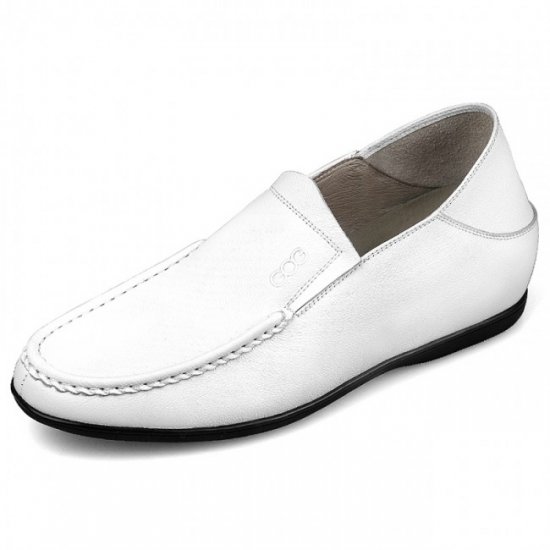 Comfortable 2.2Inches/5.5CM White Stitching Calf Leather Slipper Elevator Loafers Shoes 