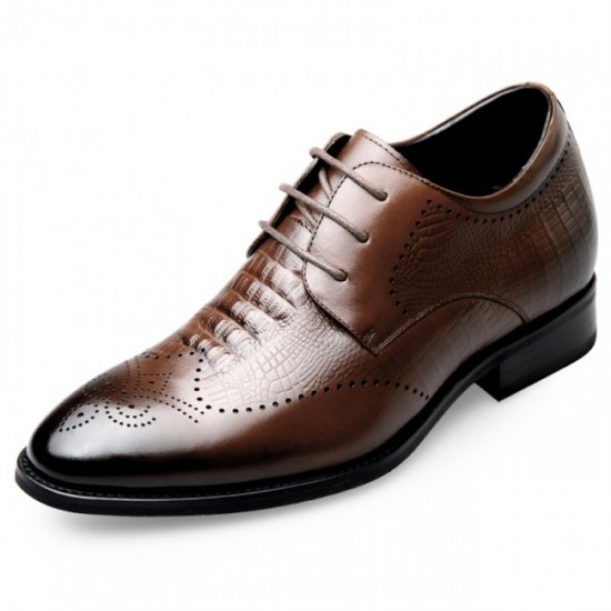 Boutique 2.6Inches/6.5CM Brown Carved Cowhide Elevator Brogue Derby Shoes