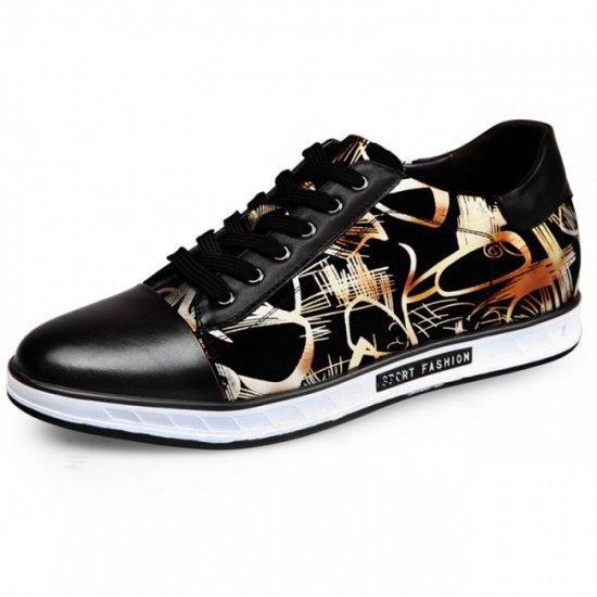 2.4Inches/6CM Gold Printing Skateboarding Shoes Lace Up Elevated Sneakers