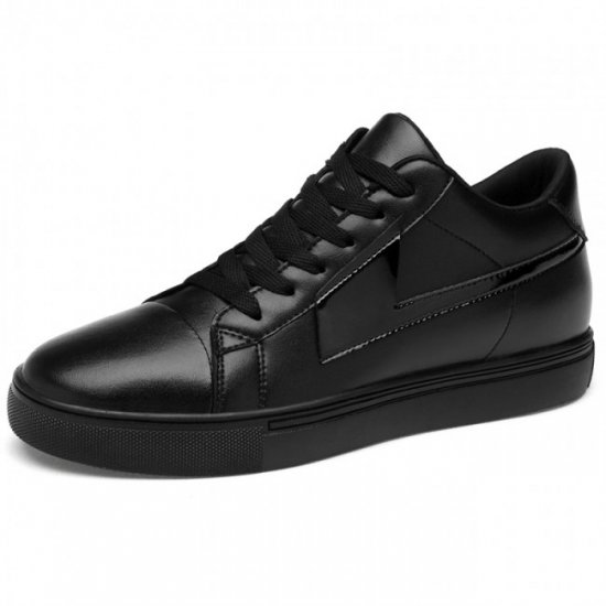 Low Top 3.2Inches/8CM Black Leather Sneakers Lift Board Elevator Shoes