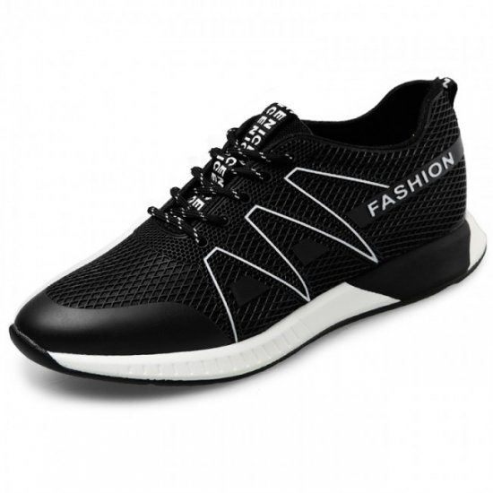 Ultralight 2.4Inches/6CM Black Elevator Lace Up Sneakers
