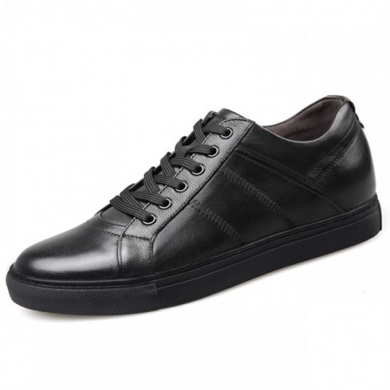 Premium 2.6Inches/6.5CM Black Calfskin Elevator Skateboarding Business Shoes