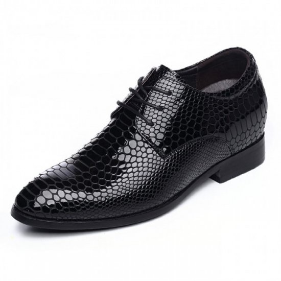 Honorable 2.56Inches/6.5CM Black Python Lace Up Oxfords Elevator Wedding Shoes