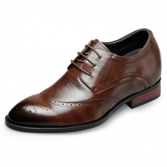 Designer Wing Tip 2.6Inches/6.5CM Brown Elevator Brogue Shoes
