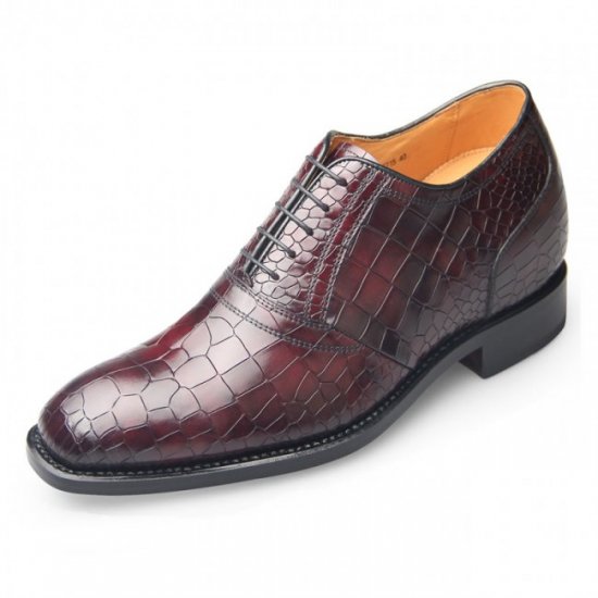 High Quality 2.56Inches/6.5CM Wine Red Crocodile Elevator Dress Oxfords Business Shoes