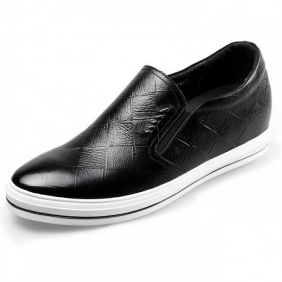 Casual 2.4Inches/6CM Slip On Black Calf Leather Elevator Loafers Shoes