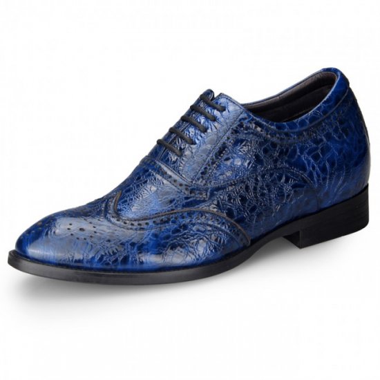 Exalted 2.56Inches/6.5CM Blue Lace Up Formal Oxford Elevator Shoes