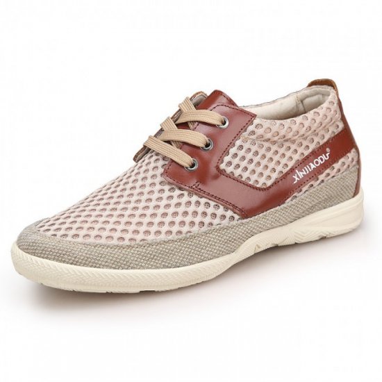 Breathable 2.36Inches/6CM Beige Elevator Walking Shoes