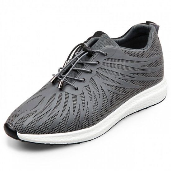 Ultralight 2.4Inches/6CM Grey Elevator Fabric Sneakers Walking Shoes