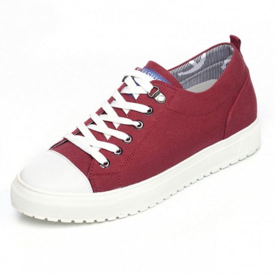 2.36Inches/6CMs Red Korean Canvas Sneakers Lace Up Height Inceasing Shoes 