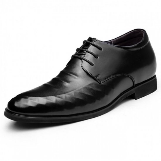 3.15Inches/8CM Black British Derby Elevator Lace-up Formal Dress Shoes