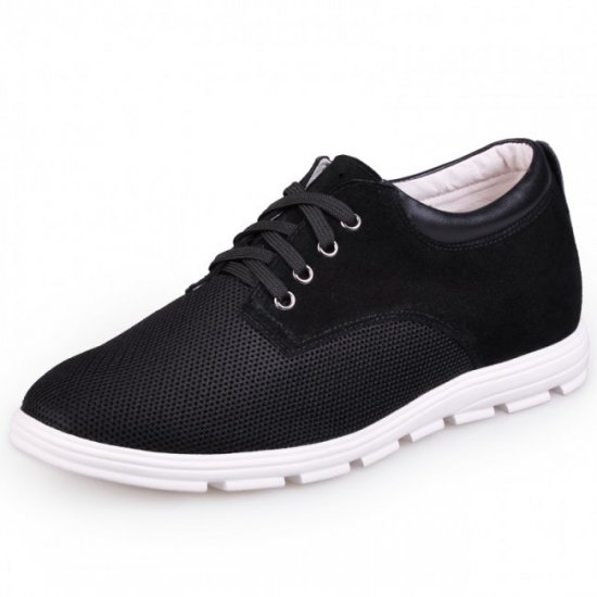 Men Casual 2.5Inches/6.5CM Black Suede Leather Nets Increasing Shoes