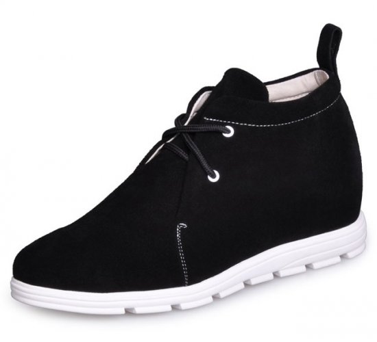 Casual 2.56Inches/6.5CM Black Cowhide Lift Lace Up Shoes