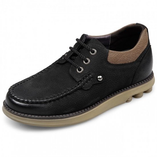 Outdoor Shock 2.4Inches/6CM Black Nubuck Leather Elevator Shoes