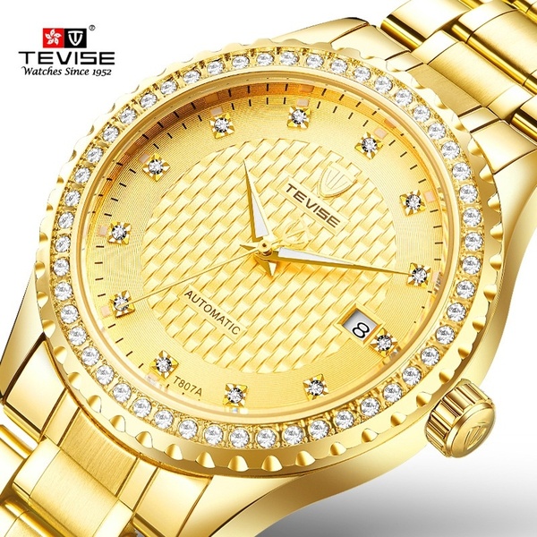 Men's Fashion Automatic Mechanical Watch Luxury Diamond Calendar Waterproof Stainless Steel Watch Men's Gifts
