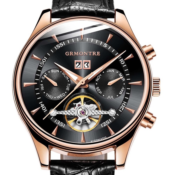 Relogio Masculino Automatic Watches For Men Mechanical Skeleton Fashion Watch Black Clock erkek kol saati reloj hombre GRMONTRE