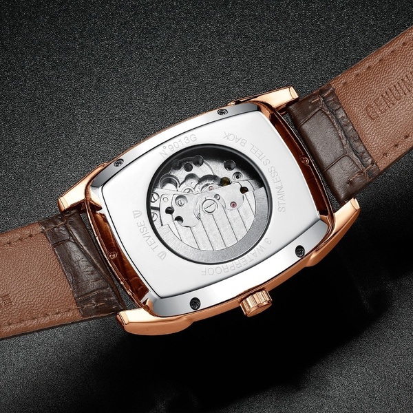 Men Watches Moon Phase Tourbillon Rectangle Watch Mens Waterproof Luminous Automatic Mechanical Leather Wristwatch