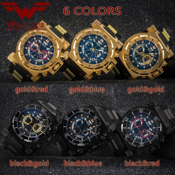 Original Creative Golden Men Quartz Wristwatches 3D Dial Design Full Steel Calendar Waterproof Big Watches Chronograph Luxury Clock