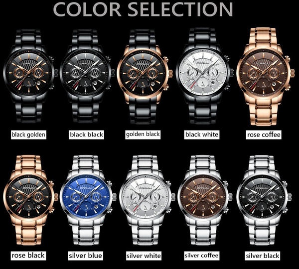 CRRJU Top Luxury Brand Sports Quartz Watches Business Men Full Steel Clock Chronograph Quartz Watch Multi-function Wrist watch