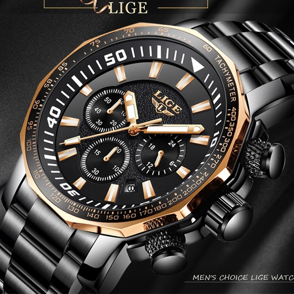 New LIGE Fashion Brand Mens Watches Full Steel Business Quartz Clock Military Sport Waterproof Watch Men Casual Wrist watch Relogio Masculino