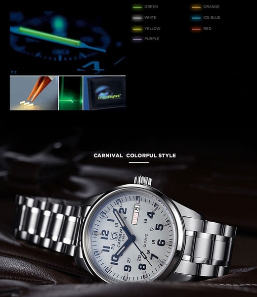 New Luxury Watch Top brand CARNIVAL Switzerland Quartz Watch Men Watch 25 Years Tritium Luminous Sapphire Waterproof Business