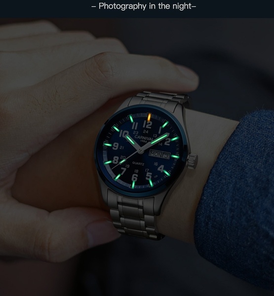 New Luxury Watch Top brand CARNIVAL Switzerland Quartz Watch Men Watch 25 Years Tritium Luminous Sapphire Waterproof Business