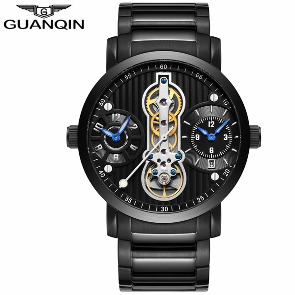 GUANQIN Luxury Brand Creative Automatic Skeleton Men Watch Tourbillon Stainless Steel Waterproof Men's Business Mechanical Watches