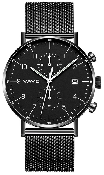 VAVC Men's Fashion Casual Dress Black Milanese Mesh Band Quartz Analog Wrist Watch with Black Dial