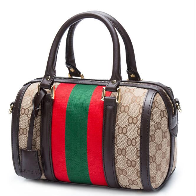 Idolra Fashionable Monogram Stripe Boston Shoulder Handbag