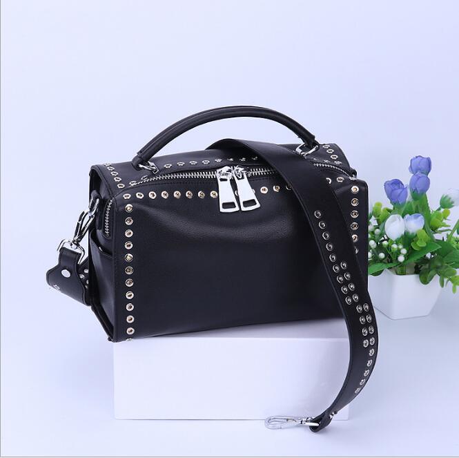 Idolra Unique Rivet Design Silver Chain Wide Shoulder Strap Handbag