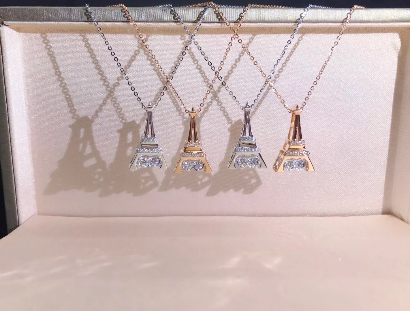 A00007 Eiffel Tower Diamond Necklace in 18k White Gold/18k Rose Gold
