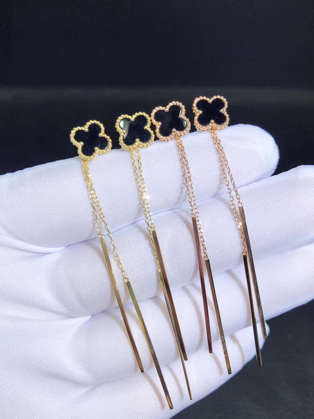 E00645 Black Agate Earrings in 18k Rose Gold/18k Gold