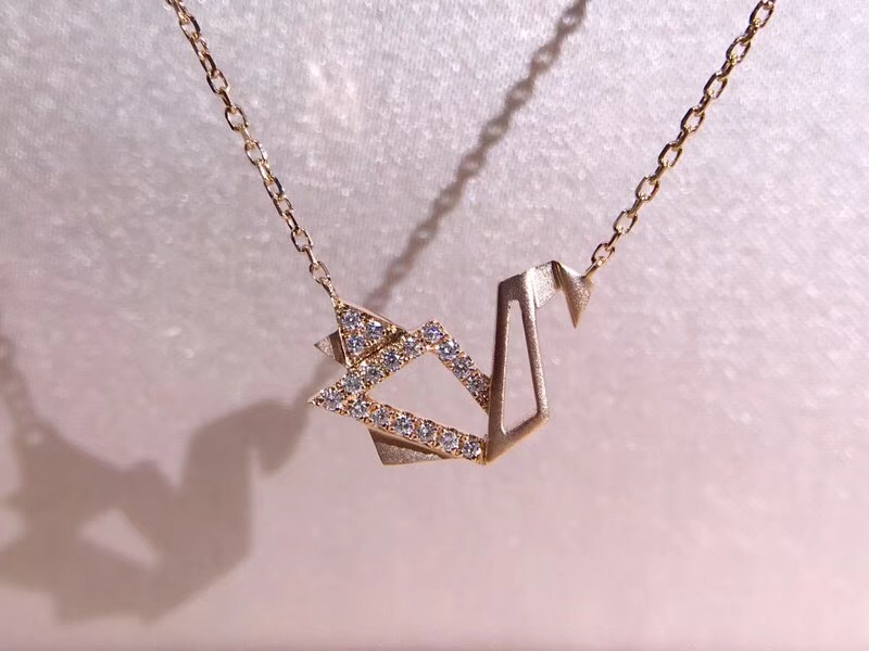N00393 Paper Crane shaped Diamond Necklace in 18k White Gold /18k Gold