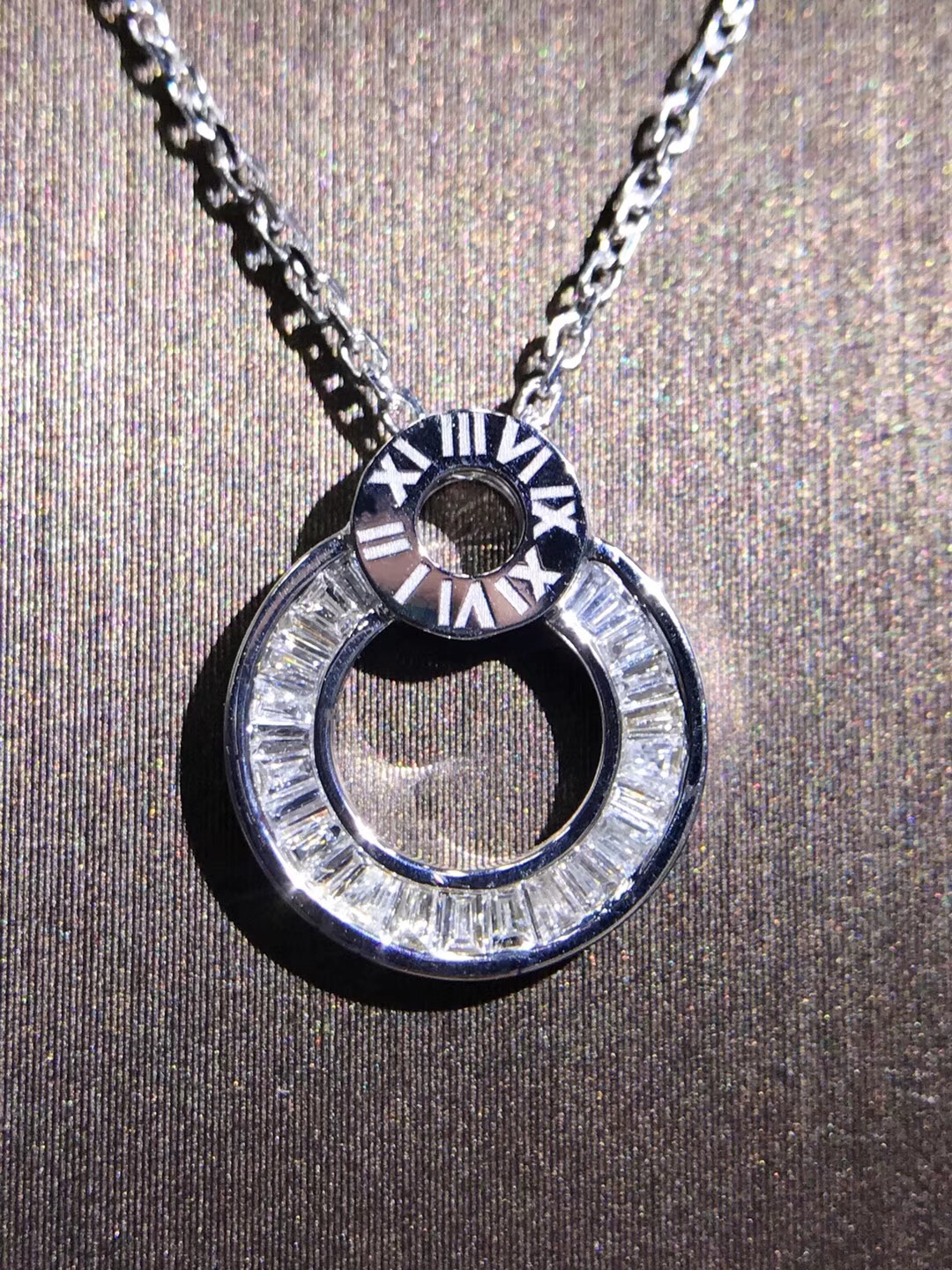 P00831 Roman Numerals Diamond Necklace in 18k White Gold