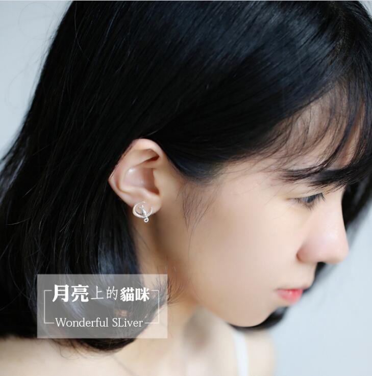 Idolra Jewelry S925 Silver Kawaii Cat Earring