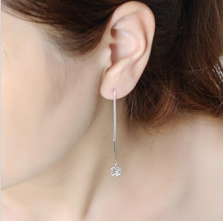 Idolra Jewelry S925 Silver Rubik\'s cube Ear Thread With 3A Zircon Earring