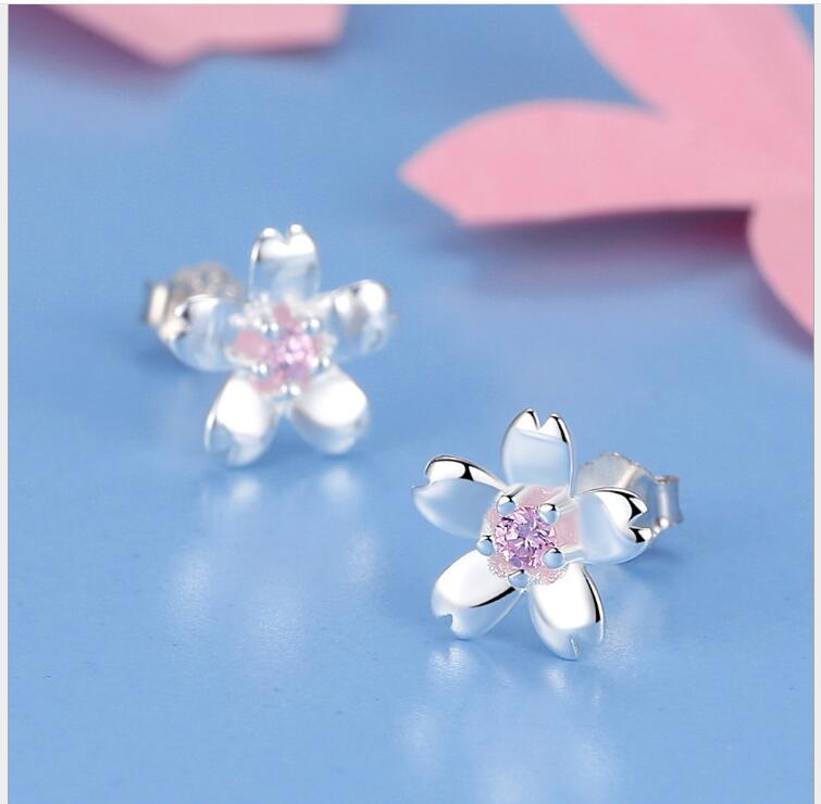 Idolra Jewelry S925 Silver Sakura Flower Type With 3A Zircon Earring